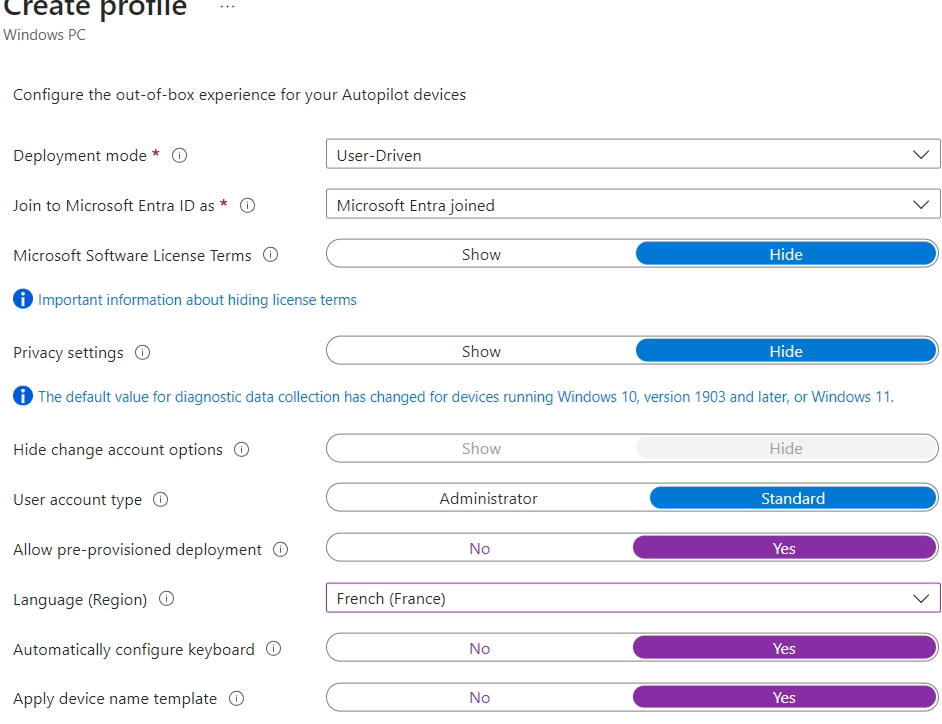 Autopilot Deployment Profile LeBlogOSD