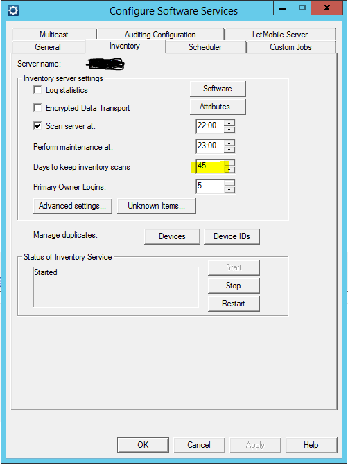 Screenshot showing the inventory cleanup settings in LANDESK