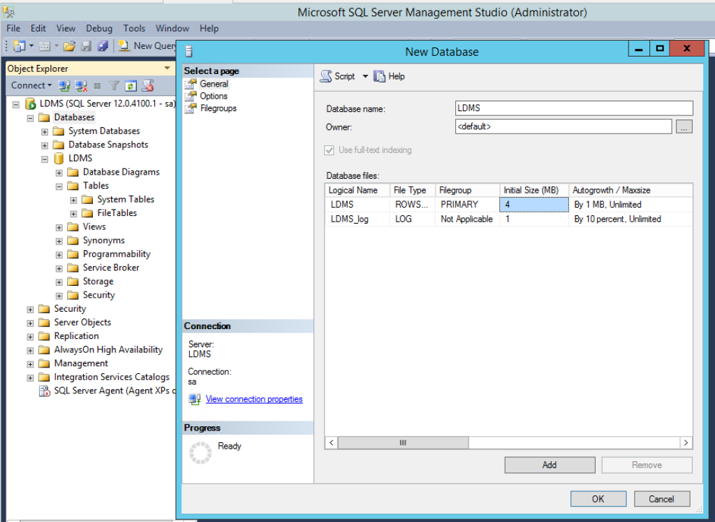 Creating an empty database