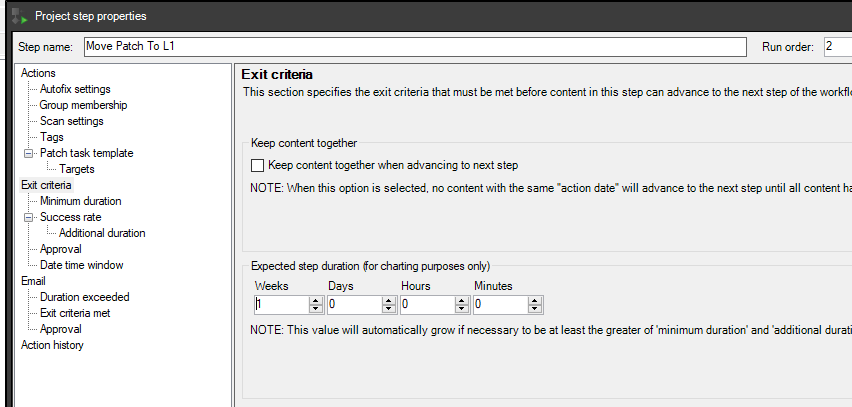 Exit criteria settings