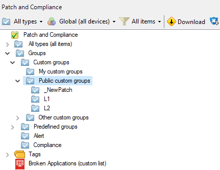 Group management interface for patch compliance