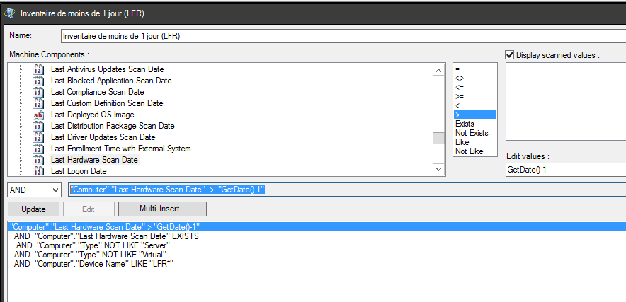 Example of hardware scan date query