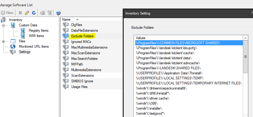 Manage software list exclusion example 2