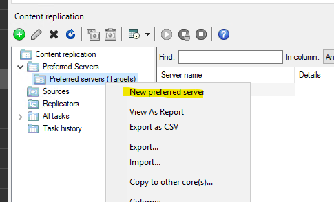 Creating a new preferred server