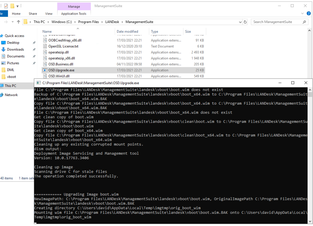 Screenshot of the OSD.Upgrade.exe utility in action