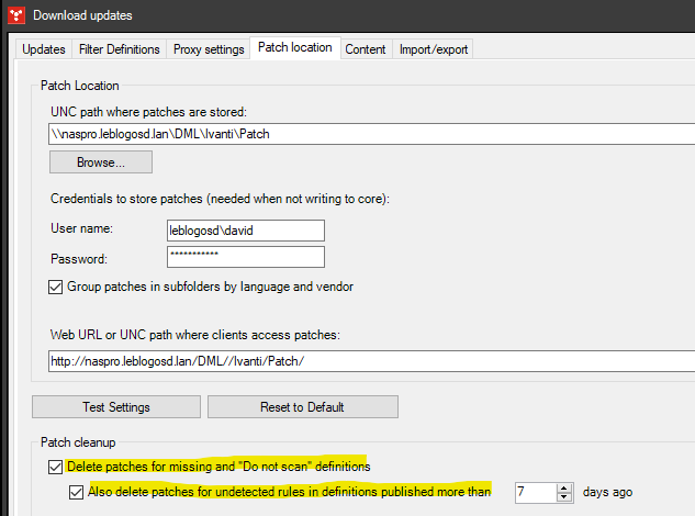 Patch location settings