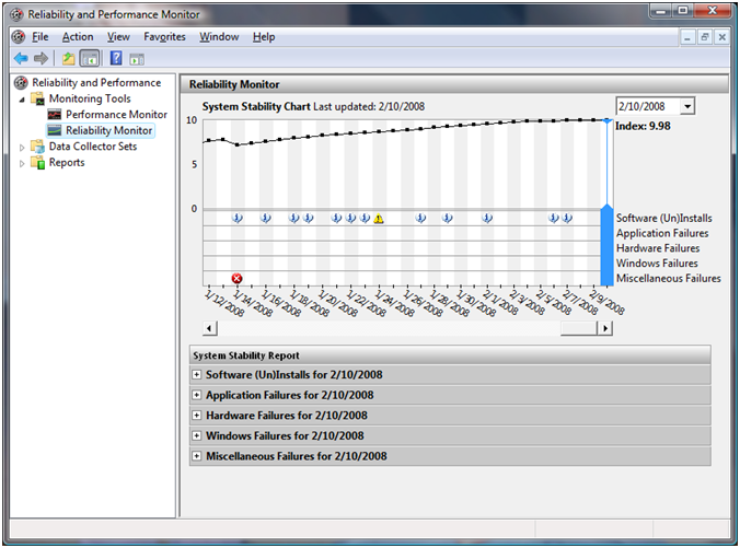 How to Display the Reliability Monitor