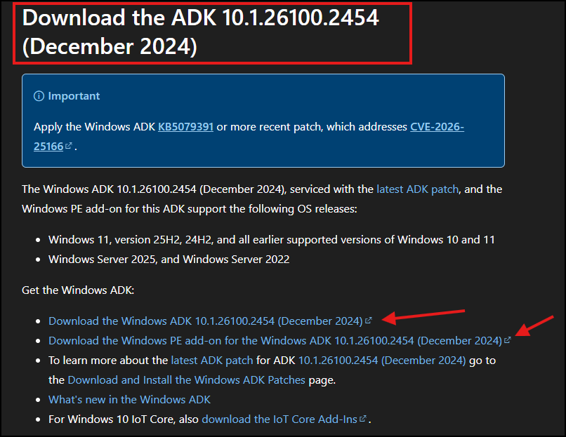 Windows ADK version used for Tanium Provision
