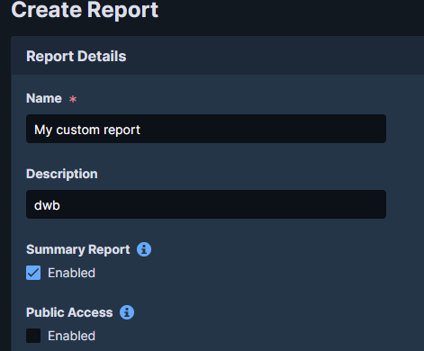 Report Name and Description Fields