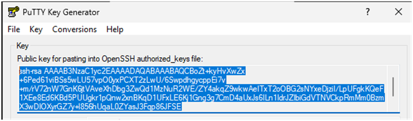 Copy public key from PuTTYgen