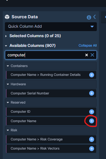 Screenshot of Tanium Available Columns menu with Computer Name highlighted