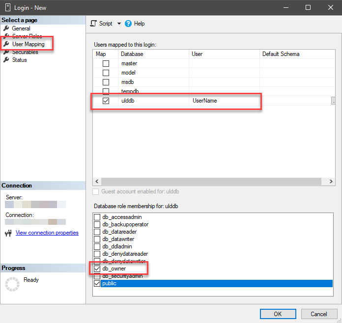 Grant db_owner on EPM database