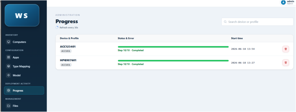 Deployment tracking in the Web Service