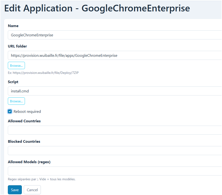 Application reboot option and model filter