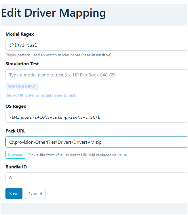 Drivers mapped by model and OS