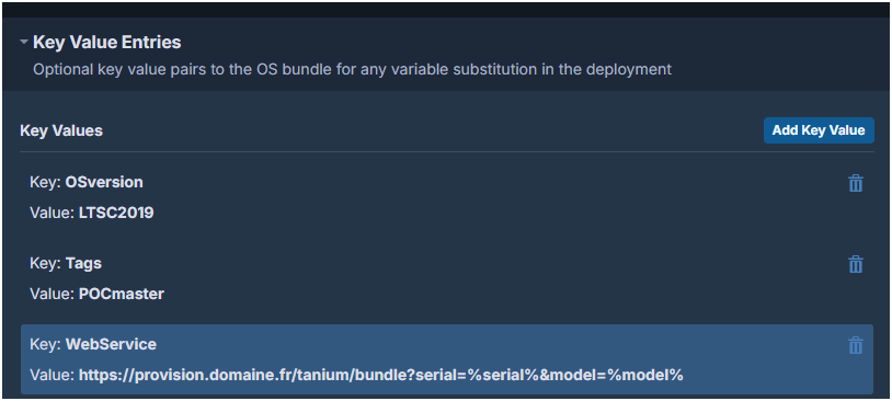 Web Service key in the Tanium bundle